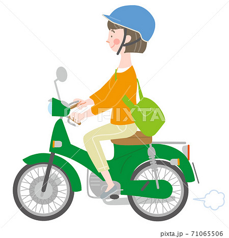 原動機付自転車に乗るヘルメットの女性のイラスト素材