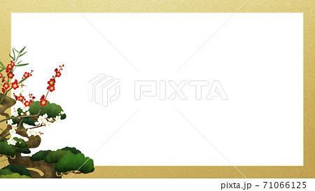 松竹梅と金箔の和風フレーム - 複数のバリエーションがあります 松竹梅と金箔の和風フレーム - 複数のバリエーションがあります 71066125