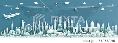 Travel landmarks architecture world with turquoise background. 71066396