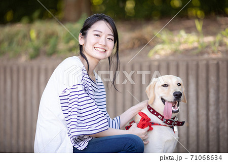 犬の散歩をする女性 犬の散歩をする女性 71068634