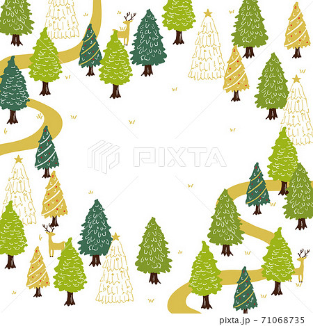 クリスマスツリーと冬の森 背景イラストのイラスト素材