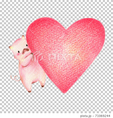ハートとぶた 手描き色鉛筆画のイラスト素材 [71069244] - PIXTA