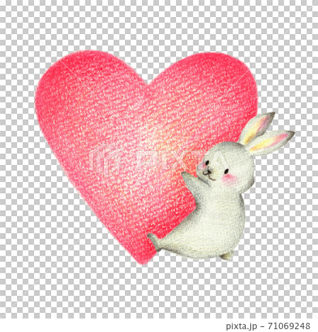 うさぎハート ハートとうさぎ 手描き色鉛筆画のイラスト素材 [71069248] - PIXTA