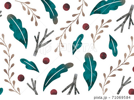 葉や実のクリスマス柄水彩のイラスト素材