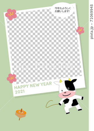 New Year's card material of Ox's illustration Postcard template Vertical photo frame New Year's card material of Ox's illustration Postcard template Vertical photo frame 71069948