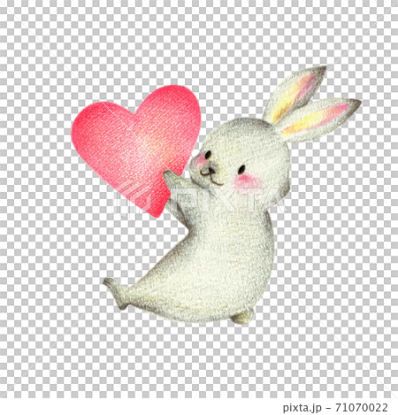 Rabbit with a heart Hand-painted colored pencil drawing 71070022