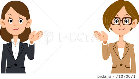 案内する2人のビジネスウーマン 上半身のイラスト素材 案内する2人のビジネスウーマン 上半身のイラスト素材
