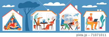 Flat style stay home vector quarantine family isolation illustration Flat style stay home vector quarantine family isolation illustration 71071011
