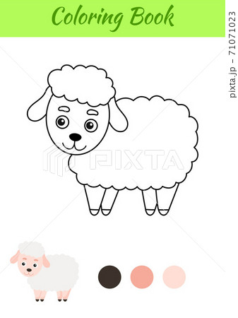 Coloring page happy sheep. Coloring book for kids. Educational activity for preschool years kids and toddlers with cute animal. Flat cartoon colorful vector illustration. Coloring page happy sheep. Coloring book for kids. Educational activity for preschool years kids and toddlers with cute animal. Flat cartoon colorful vector illustration. 71071023