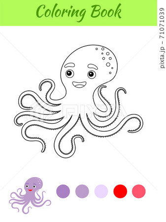 Coloring page happy octopus. Coloring book for kids. Educational activity for preschool years kids and toddlers with cute animal. Flat cartoon colorful vector illustration. Coloring page happy octopus. Coloring book for kids. Educational activity for preschool years kids and toddlers with cute animal. Flat cartoon colorful vector illustration. 71071039