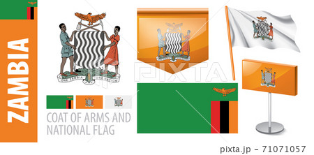 Vector set of the coat of arms and national flag of Zambia 71071057