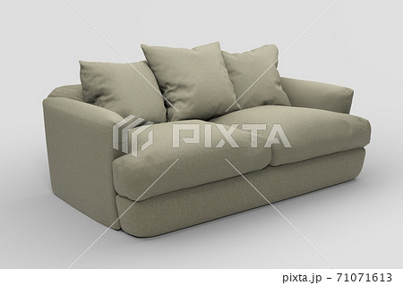 Grey couch with pillows on studio white background. 71071613