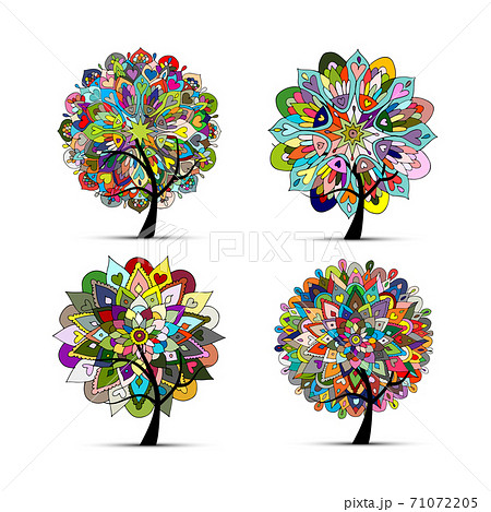 Mandala tree set, floral sketch for your design Mandala tree set, floral sketch for your design 71072205
