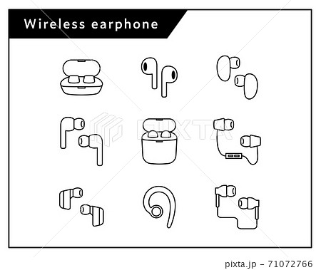 ワイヤレスイヤホンのアイコンのセット Bluetooth ブルートゥース イラスト 音楽 通信のイラスト素材