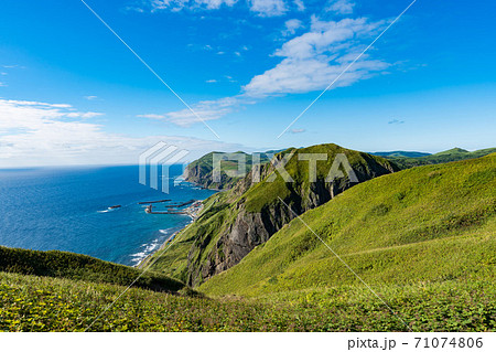 礼文島 桃岩展望台コース トレッキングの写真素材