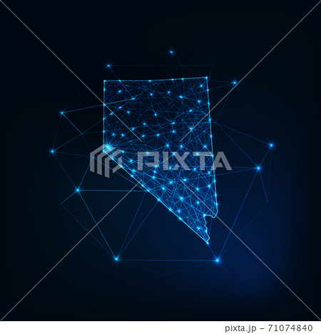 Nevada state USA map glowing silhouette made of stars lines dots triangles, low polygonal shapes. 71074840