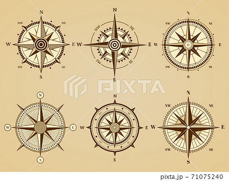 Wind rose. Nautical marine travel symbols for ancient ocean navigation map vector retro symbols 71075240
