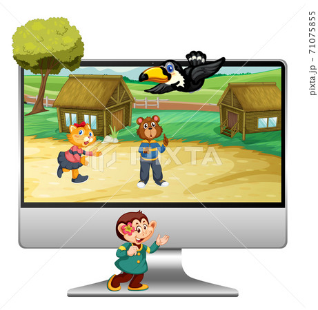 Cute animal on computer background 71075855