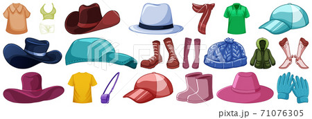 Set of fashion outfits and accessories on white background 71076305