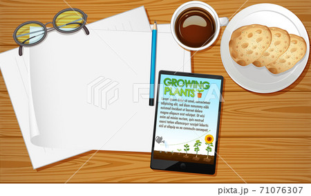 Table aerial view with mobile screen mockups 71076307