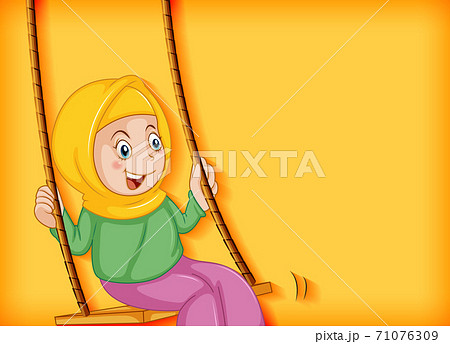 Happy muslim girl sit on swing 71076309