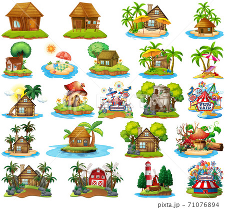 Set of different bangalows and island beach theme and amusement 71076894