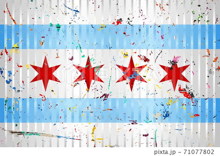 Chicago flag with color stains 71077802