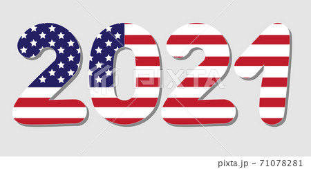 2021 in the form of the American flag. New Year lettering with recognizable elements of the flag. 2021 in the form of the American flag. New Year lettering with recognizable elements of the flag. 71078281