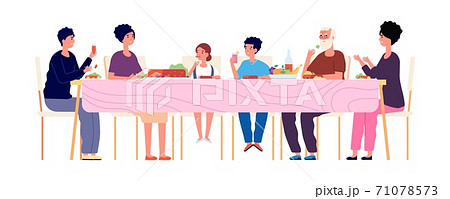Big Dinner Diverse Generations Eating のイラスト素材