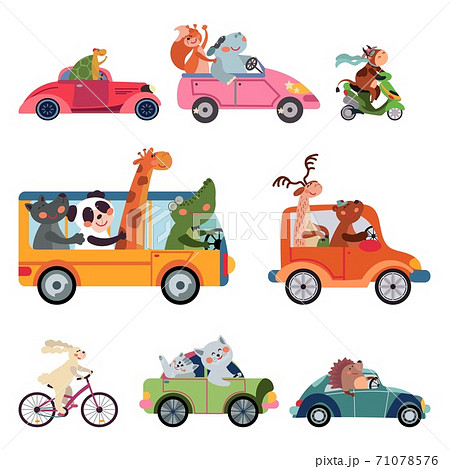 Animal transport. Fun cartoon car, cute drivers... - Stock Illustration  [71078576] - PIXTA