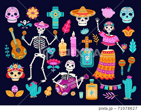 Day of dead. Mexican decorations, cute skull... - Stock Illustration  [71078627] - PIXTA