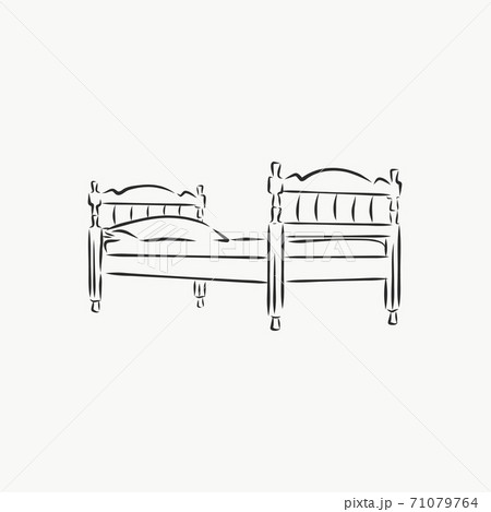 Black outline vector Bed on white background. bed, vector sketch illustration 71079764