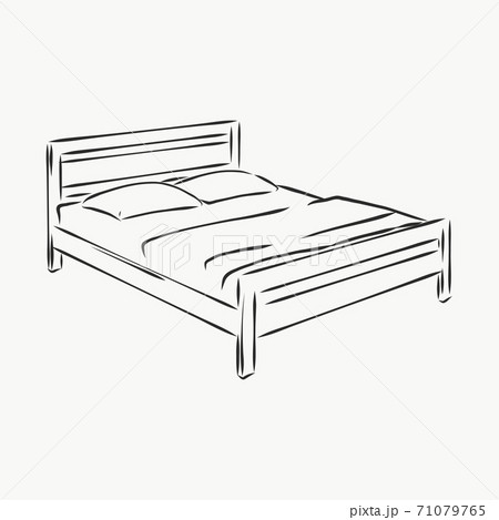 Black outline vector Bed on white background. bed, vector sketch illustration 71079765