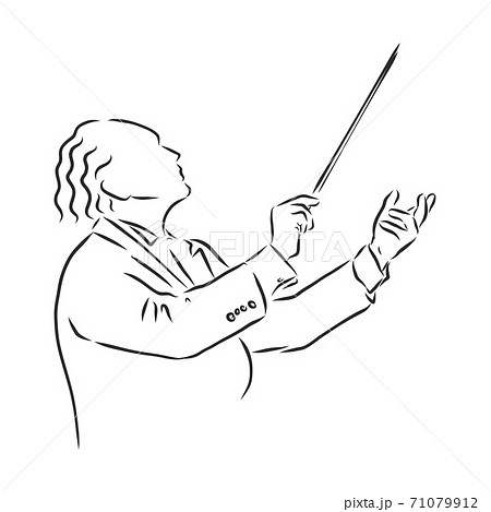 Orchestral conductor engraving vector illustration. Scratch board style imitation. Black and white hand drawn image. conductor, vector sketch illustration 71079912