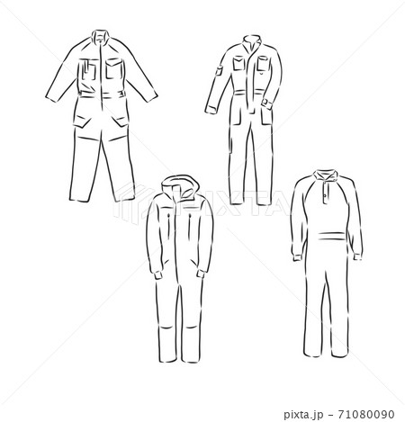 Jumpsuit with long sleeve front and back view, vector fashion illustration, jumpsuit, vector sketch illustration 71080090