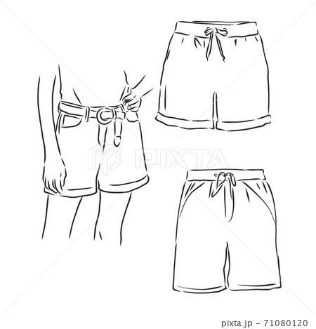 Vector illustration of pants. Front and side views., shorts, vector sketch illustration 71080120