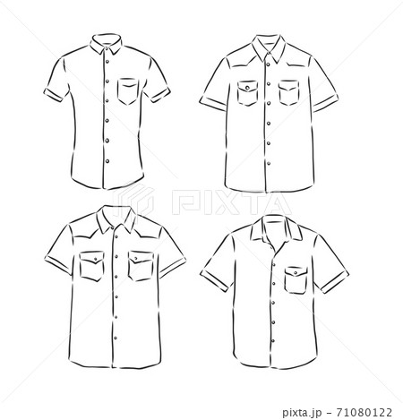 Man's fashion short sleeved shirt technical vector drawing, men's shirt, vector sketch illustration Man's fashion short sleeved shirt technical vector drawing, men's shirt, vector sketch illustration 71080122