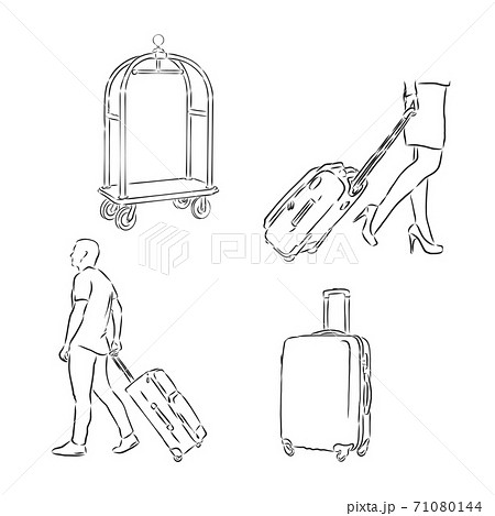 Sketch set of suitcases, suitcase, vector sketch illustration 71080144