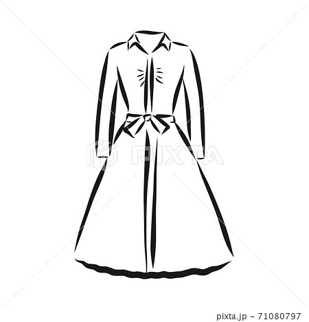 women's dresses. Hand drawn vector illustration. Black outline drawing isolated on white background women's dress, vector sketch illustration 71080797