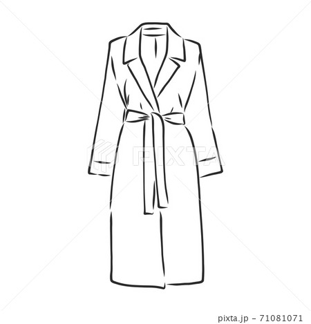 Raincoat. Monochrome sketch, hand drawing. Black 71081071