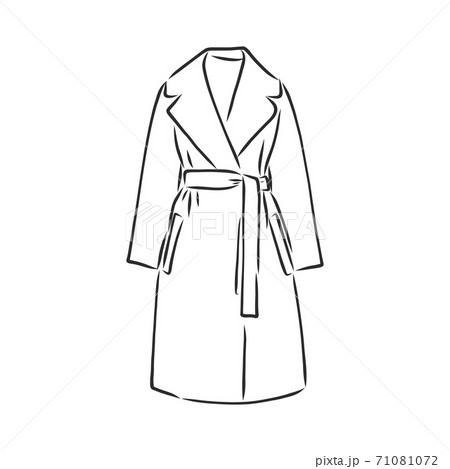 Raincoat. Monochrome sketch, hand drawing. Black 71081072