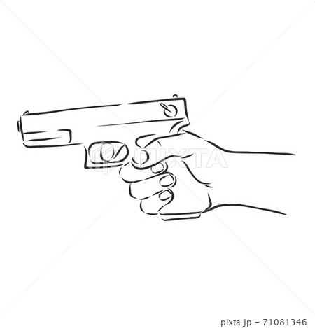 Gun pistol in hand, vector sketch illustration 71081346