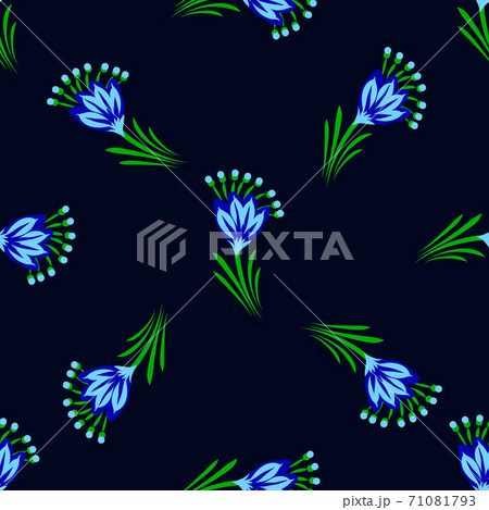 Seamless repeat pattern with flowers and leaves in 71081793