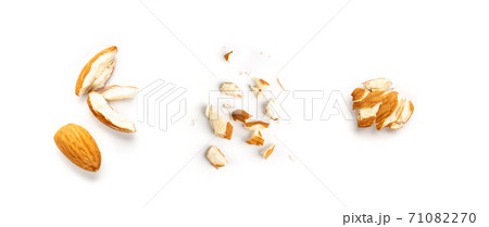 Crushed Almonds Isolated on White Background Closeup Crushed Almonds Isolated on White Background Closeup 71082270