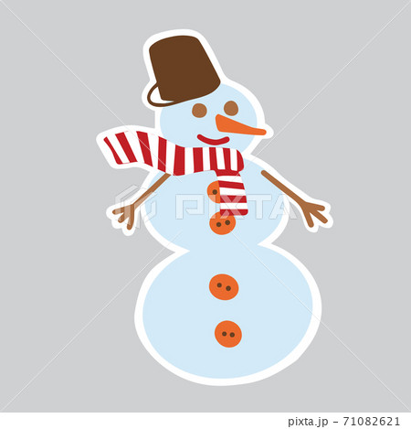Christmas sticker with snowman in scarf, holiday element ready for print, vector 71082621