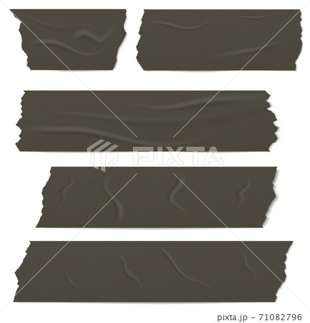 Slices of a black adhesive tape with shadow and wrinkles. 71082796