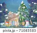 森のクリスマス山小屋風の小さな家で雪だるまとwelcome 71083583