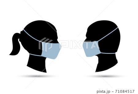 Silhouette of a couple wearing face mask Silhouette of a couple wearing face mask 71084517