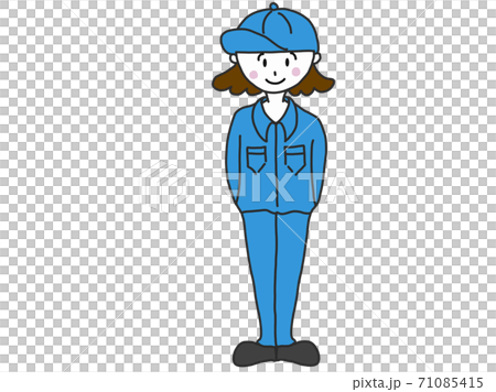 一個穿著工作服的女人微笑著站著 一個穿著工作服的女人微笑著站著 71085415