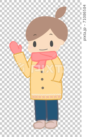 黄色い上着でマフラーをした女性のイラスト 黄色い上着でマフラーをした女性のイラスト 71086584